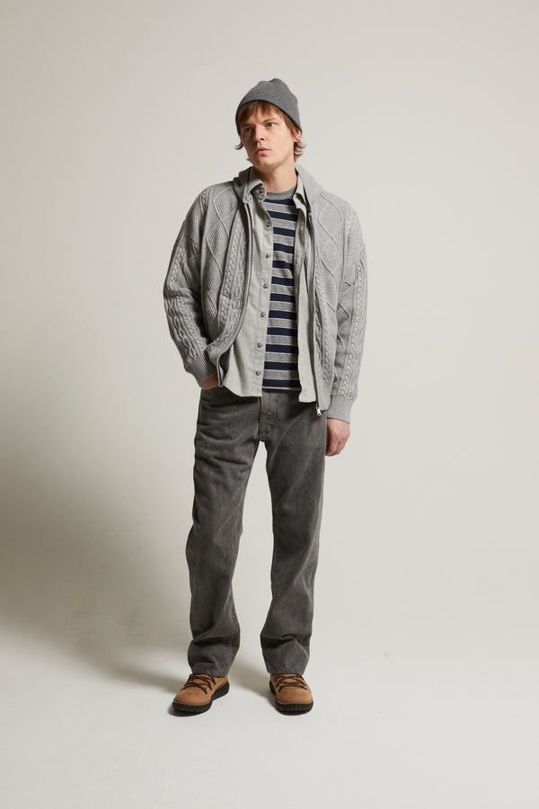 Liam Cotton-Cashmere Zip-Up Cable Sweater