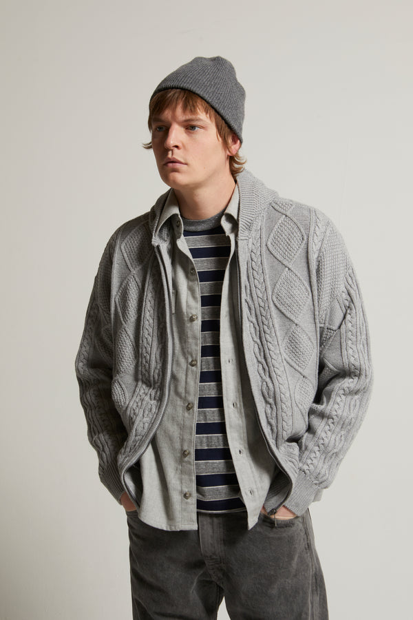Liam Cotton-Cashmere Zip-Up Cable Sweater