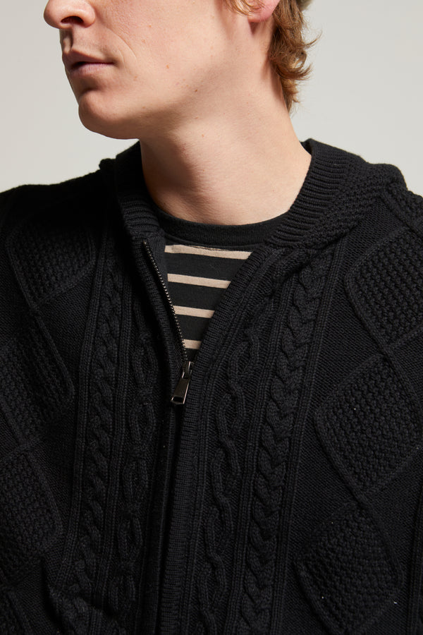 Liam Cotton-Cashmere Zip-Up Cable Sweater