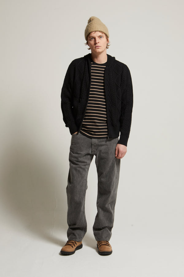 Liam Cotton-Cashmere Zip-Up Cable Sweater