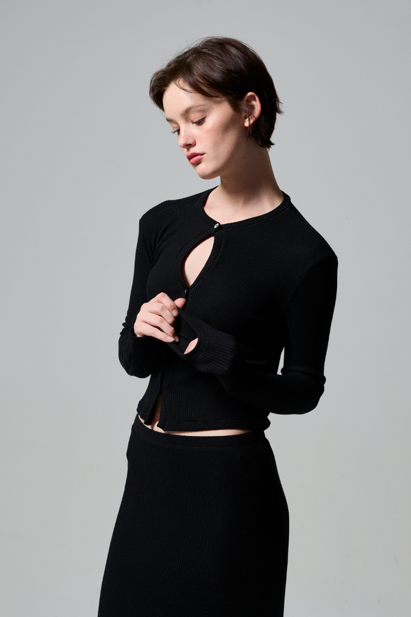 Kyra Rib Sweater Keyhole Cardigan