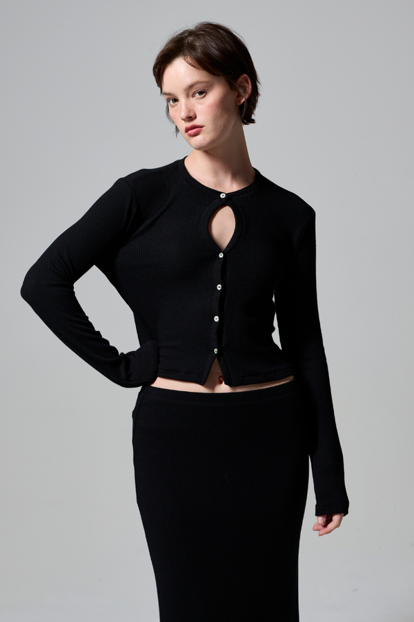 Kyra Rib Sweater Keyhole Cardigan